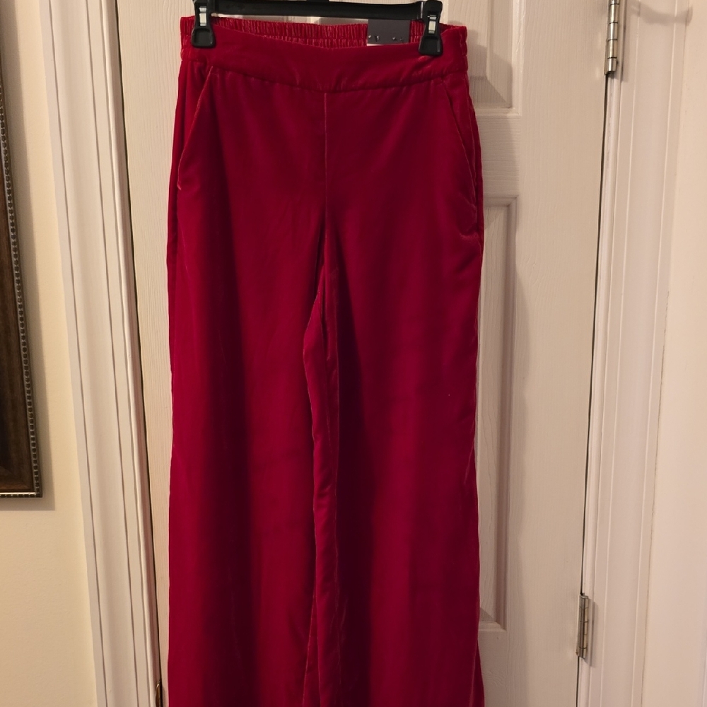 WORTHINGTON BRAND WOMAN'S RED VELVETEEN LONG WIDE LEG MID-RISE PANTS SIZE XL